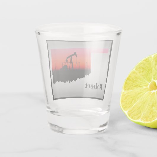 Oil Well Pump Jack Oklahoma Shape gepersonaliseerd Shot Glas (Achterkant)