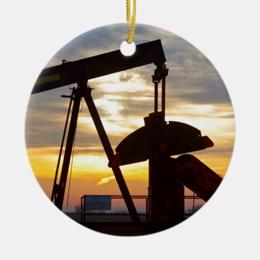 Oil Well Pump Jack Sunrise Keramisch Ornament (Voorkant)