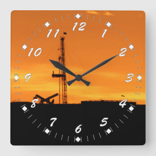 Oil Workover Rig White Numbers Vierkante Klok