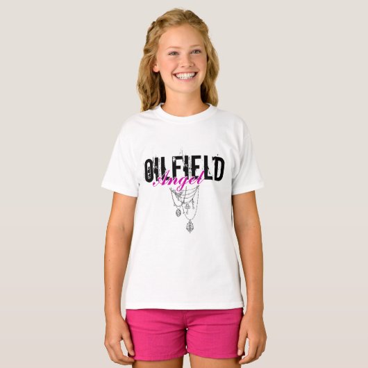 Oilfield Angel met ketting-afbeelding T-shirt (Voorkant volledig)