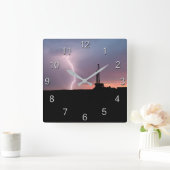 Oilfield Lightning Paarse Sunrise Vierkante Klok (Huis)