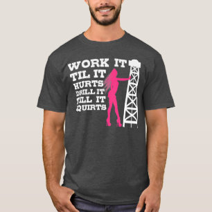 Oilveldwerkers geven olie aan rughnekvormig ontwer t-shirt