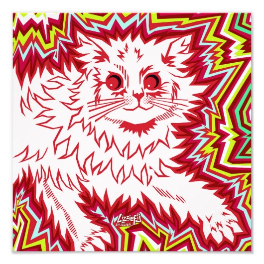 Oingo Boingo psychedelic cat print (variations) Foto Afdruk (Voorkant)