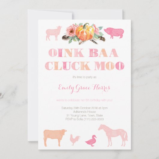 Oink Baa Cluck Moo, Boerderij Birthday Party for G Kaart (Voorkant)