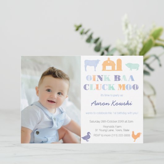 Oink Baa Cluck Moo Farmyard Animals Kaart (Staand voorkant)