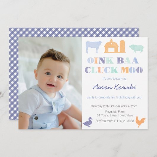 Oink Baa Cluck Moo Farmyard Animals Kaart (Voorkant / Achterkant)