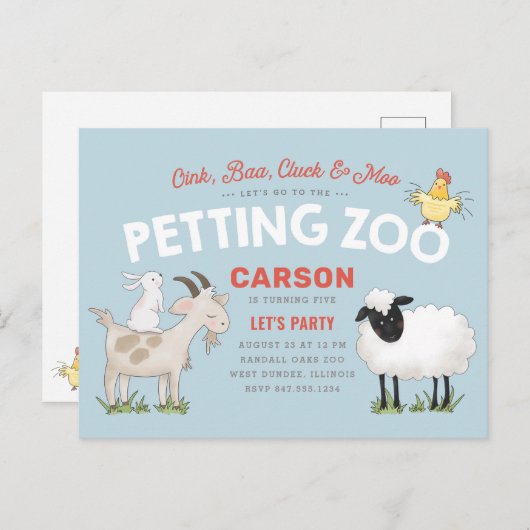 Oink Baa Cluck Moo Kind Birthday Invite Briefkaart (Voorkant / Achterkant)