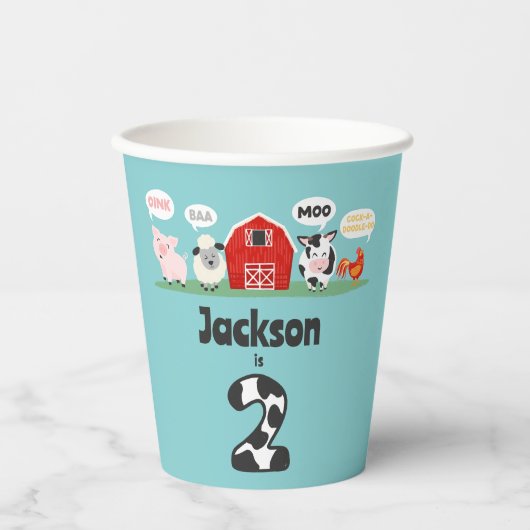 Oink Baa Moo 2e Verjaardag Boerderij Dier Kinderen Papieren Bekers (Voorkant)