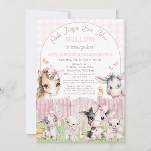 Oink Baa Moo Birthday Invitation Kaart (Voorkant)