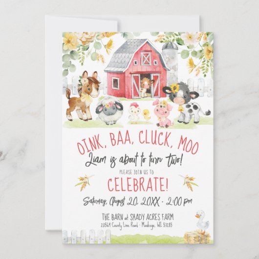 Oink Baa Moo Boerderij Barnyard Floral Boy 2e verj Kaart (Voorkant)