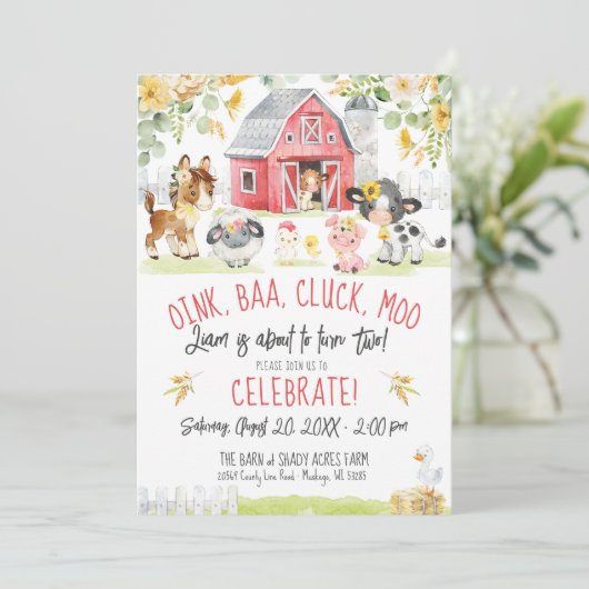Oink Baa Moo Boerderij Barnyard Floral Boy 2e verj Kaart (Staand voorkant)