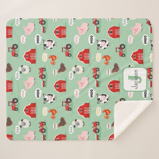 Oink Baa Moo Boerderij Dier Schattige Kind Sherpa Deken (Voorkant (horizontaal))