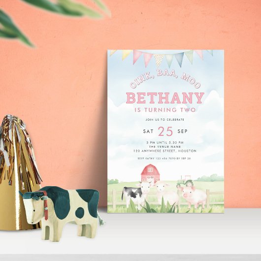 Oink Baa Moo Boerderijdieren 2e Verjaardagsfeest R Kaart