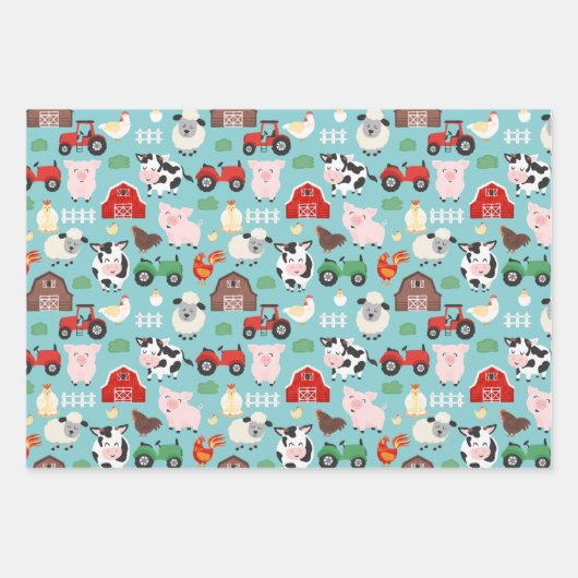 Oink Baa Moo Cock-a-doodle-do Boerderij Verjaardag Inpakpapier Vel (Voorkant 3)