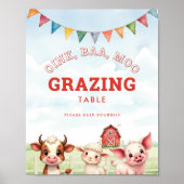 Oink Baa Moo Cute Farm Animals Food Table Sign Poster (Voorkant)