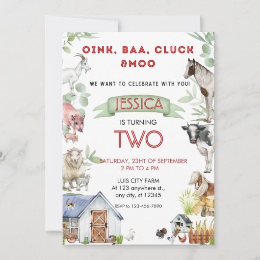 Oink Baa Moo Cute Farm Animals Kaart (Voorkant)