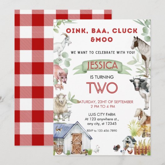 Oink Baa Moo Cute Farm Animals Kaart (Voorkant / Achterkant)