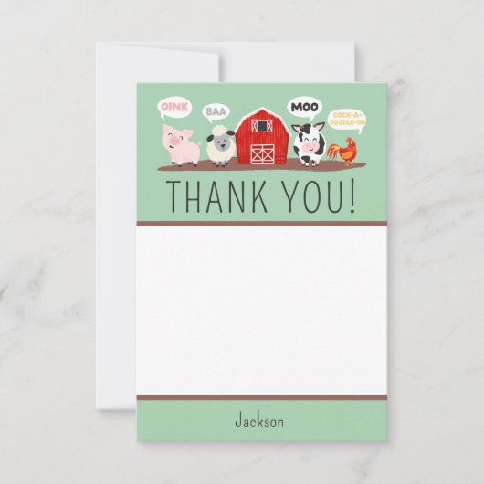 Oink Baa Moo Dank u Boerderij Dier Party Kinder Bedankkaart (Voorkant)