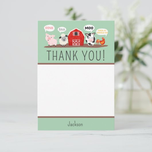 Oink Baa Moo Dank u Boerderij Dier Party Kinder Bedankkaart (Staand voorkant)