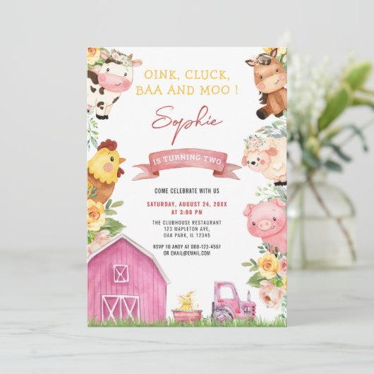 Oink Baa Moo Farm Animals Barnyard Birthday Kaart (Staand voorkant)