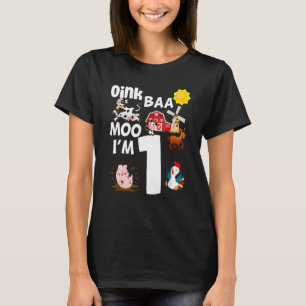 Oink Baa Moo Ik ben 1 Boerderij Thema 1 jaar oud T-shirt