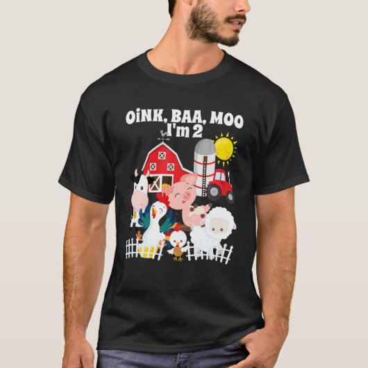 Oink Baa Moo Ik ben 2 Boerderij verjaardag 2 jaar T-shirt (Voorkant)
