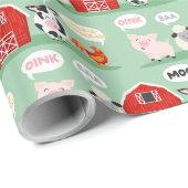 Oink Baa Moo Schuur Boerderij Verjaardagsfeest Cadeaupapier (Rol Hoek)