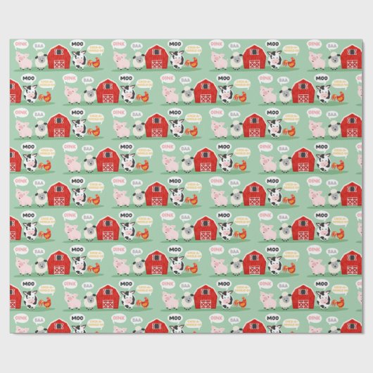 Oink Baa Moo Schuur Boerderij Verjaardagsfeest Cadeaupapier (Vlak)