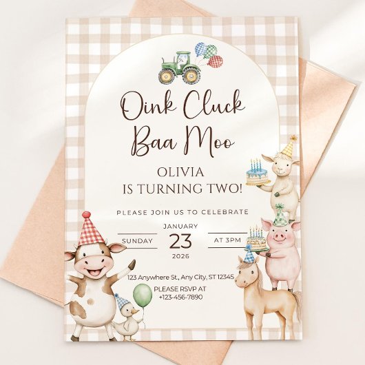 Oink Baa Moo Turning Two Birthday Invitation Edita Kaart