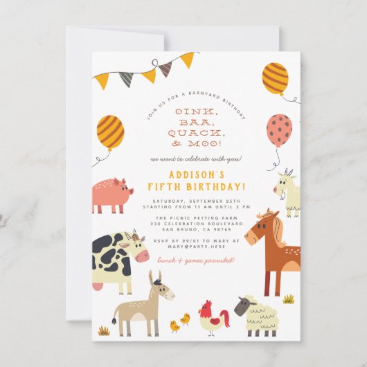 Oink Baa Quack Moo Cute Farm Animals Kaart (Voorkant)