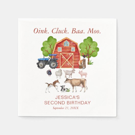 Oink Baa Quack Moo Cute Farm Animals Servet (Voorkant)