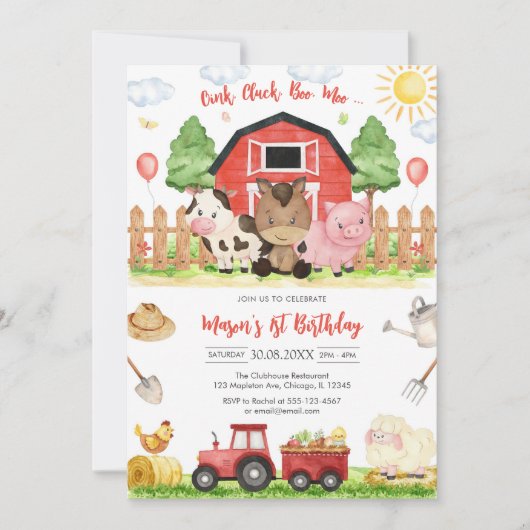 Oink Baa Quack Moo Farm Animals Birthday Kaart (Voorkant)