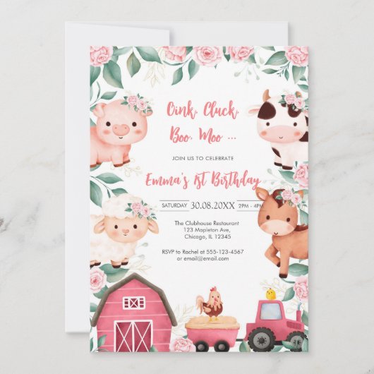 Oink Baa Quack Moo Farm Animals Birthday Kaart (Voorkant)