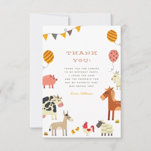Oink Baa Quack Moo Farm Animals Birthday Party Bedankkaart (Voorkant)