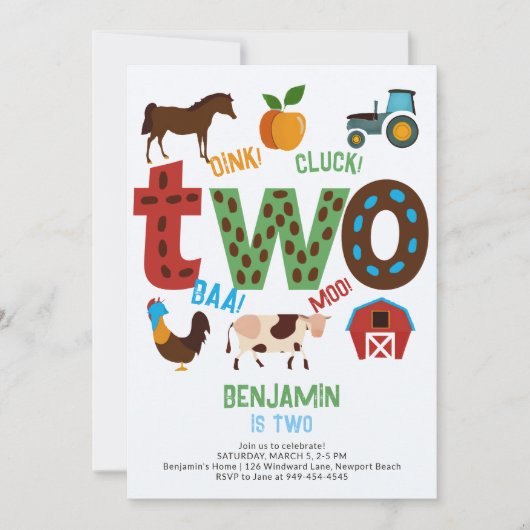 Oink Cluck Baa Moo Boerderij Barn Ranch 2e Verjaar Kaart (Voorkant)