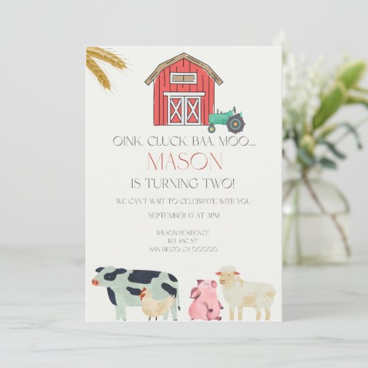 Oink Cluck Baa Moo Digitale Uitnodiging (Staand voorkant)