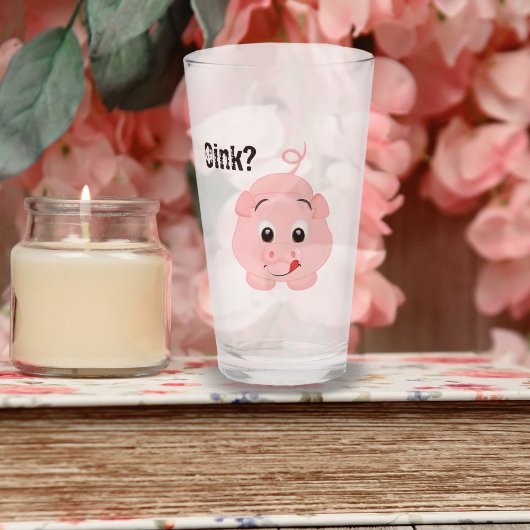 "Oink?" Cute Pink Pig Glas
