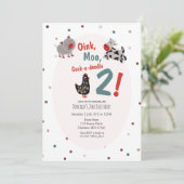 Oink Moo Boerderij Uitnodiging tweede verjaardag (Staand voorkant)