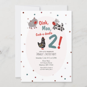 Oink Moo Boerderij Uitnodiging tweede verjaardag