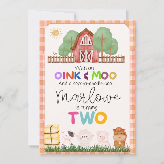 Oink & Moo Schattige Boerderij Animal Birthday Inv Kaart (Voorkant)