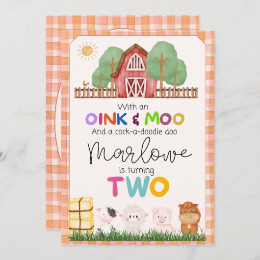 Oink & Moo Schattige Boerderij Animal Birthday Inv Kaart (Voorkant / Achterkant)
