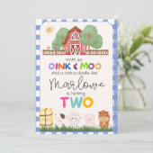 Oink & Moo Schattige Boerderij tweede verjaardag u Kaart (Staand voorkant)