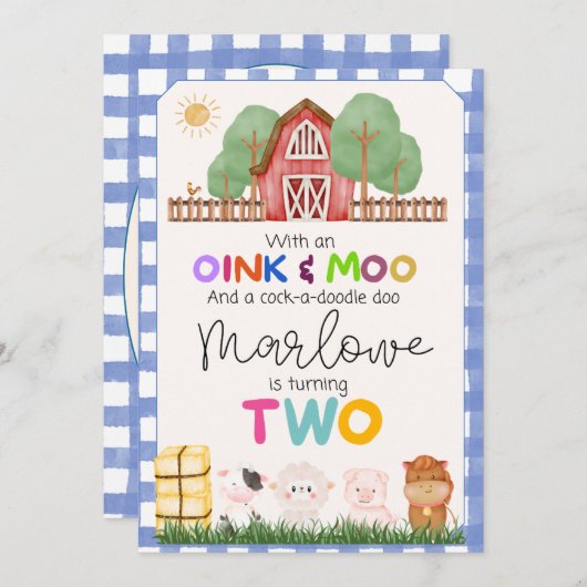 Oink & Moo Schattige Boerderij tweede verjaardag u Kaart (Voorkant / Achterkant)