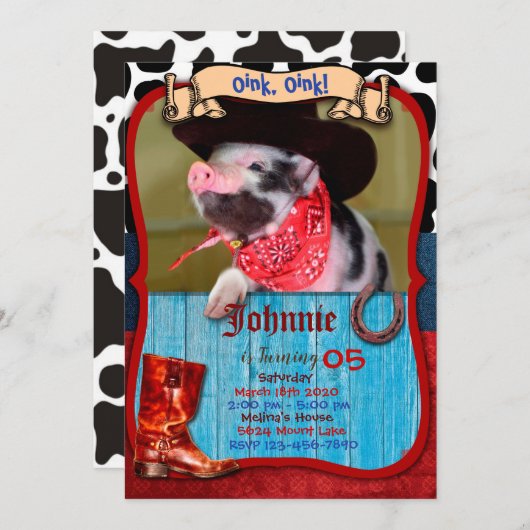 Oink Oink - Uitnodiging voor varkens (Voorkant / Achterkant)