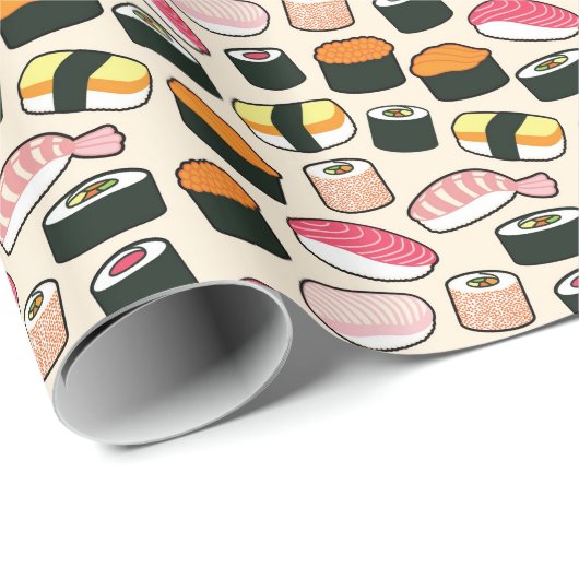 Oishii Sushi Fun Illustrations Pattern (grijs) Cadeaupapier (Rol Hoek)