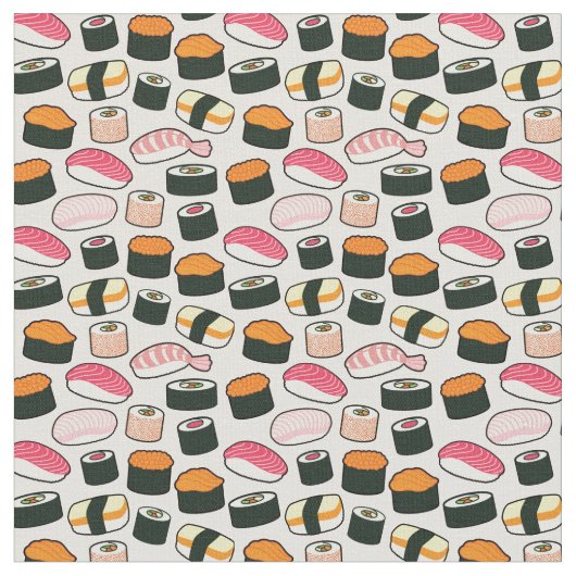 Oishii Sushi Fun Illustrations Pattern (grijs) Stof (Close Up)