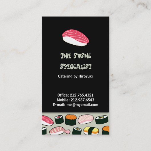 Oishii Sushi Fun Illustrations Pattern (grijs) Visitekaartje (Voorkant)