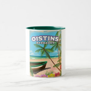 Oistins Barbados vintage strandposter Tweekleurige Koffiemok