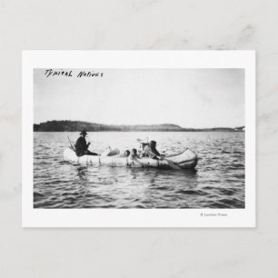 Ojibwa Indiërs kruisen meer op Canoe Foto Briefkaart