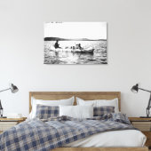 Ojibwa Indiërs kruisen meer op Canoe Foto Canvas Afdruk (Insitu (Slaapkamer))
